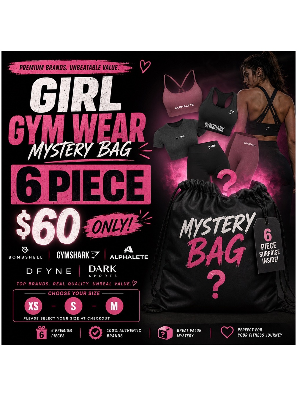 GIRL GYM WEAR MYSTERY BAG 
6 PCS FOR ONLY $60